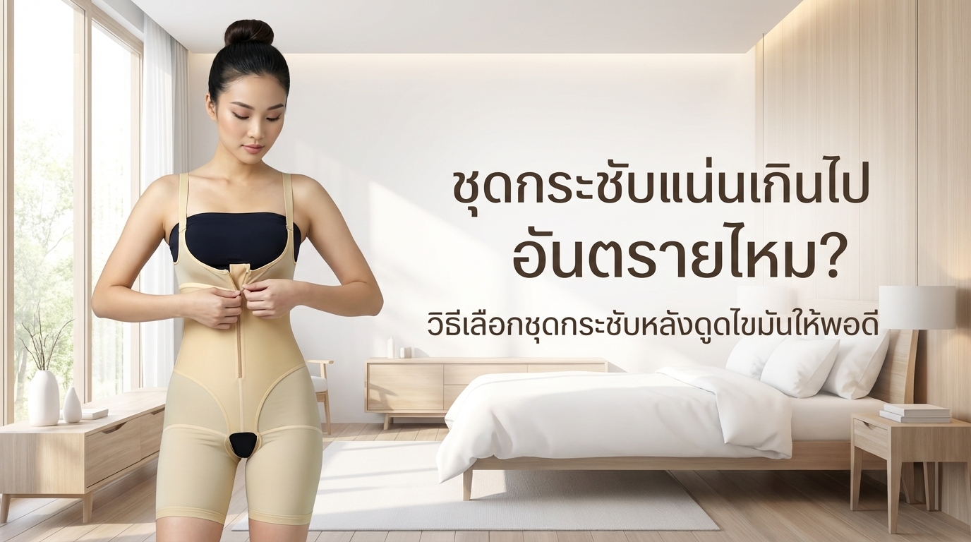 ชุดกระชับแน่นเกินไปอันตรายไหม ผู้หญิงใส่ชุดกระชับ DORINDA หลังดูดไขมัน